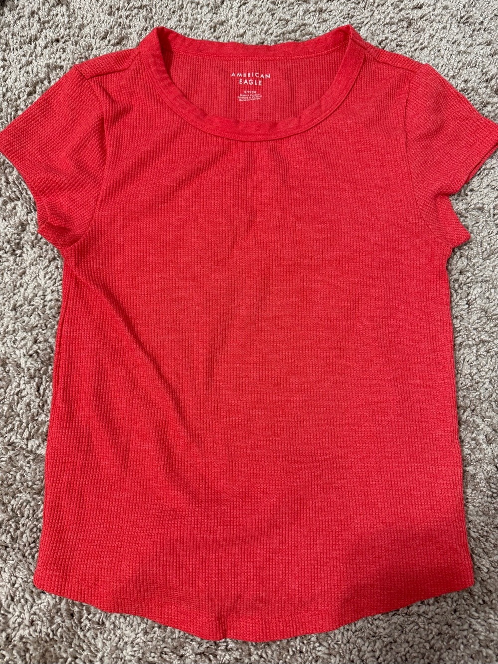 American Eagle Coral-Red Ribbed Short Sleeve Tee